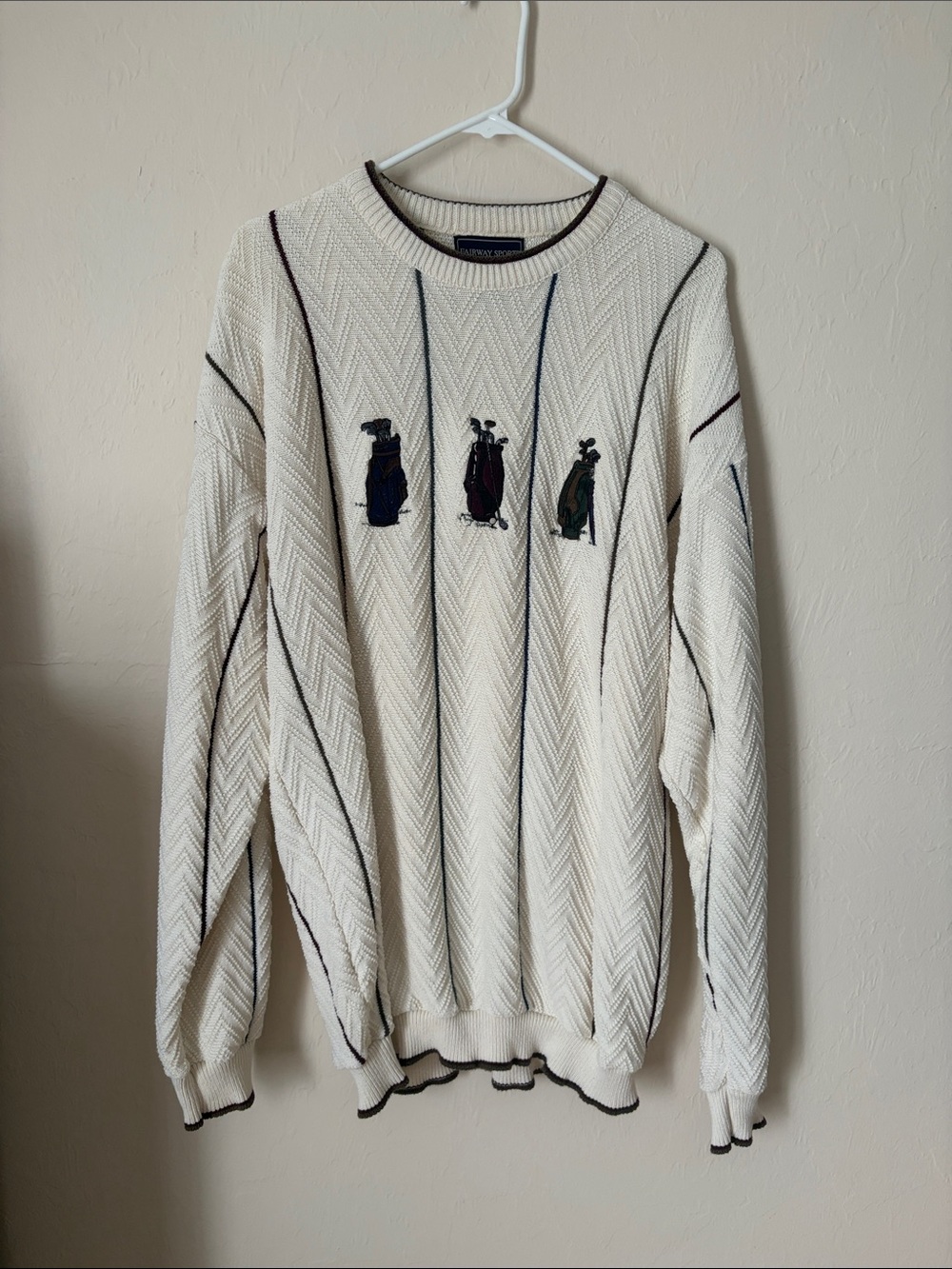 Vintage Cream Golf Embroidered Sweater - cotton